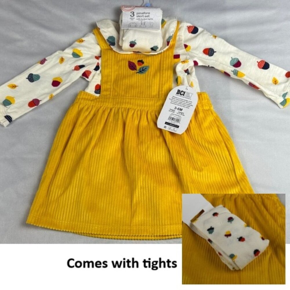 Wonder Nation 3 Pc Set: Jumpsuit Dress, Long Sleeved T-shirt, Tights Girls 3-6Mo